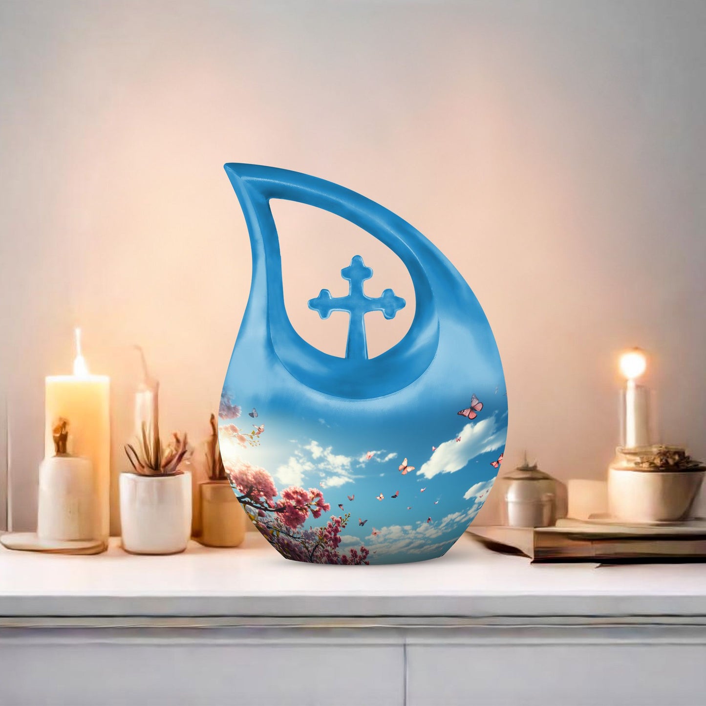 10 inch Wilderness urn for ashes with Cross-drop design