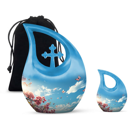 10 inch Wilderness urn for ashes with Cross-drop design