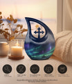 10-inch Wilderness Urn with Cross Drop design, Personalizable Aluminium Memorial Urn