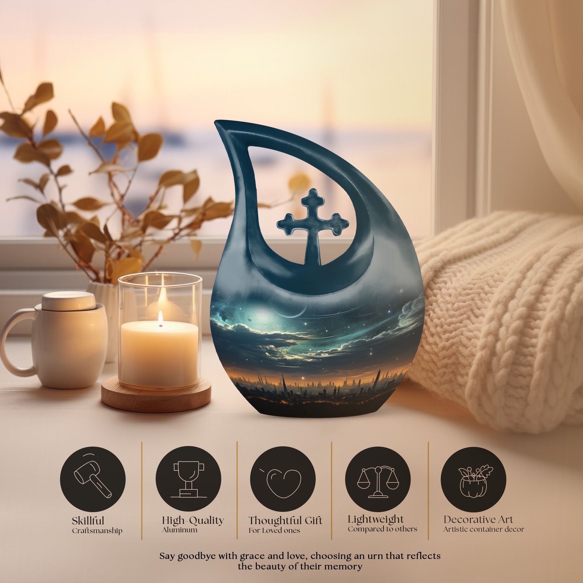 Custom Made Wilderness Urn with Cross Drop design, 