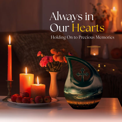 Custom Made Wilderness Urn with Cross Drop design, 