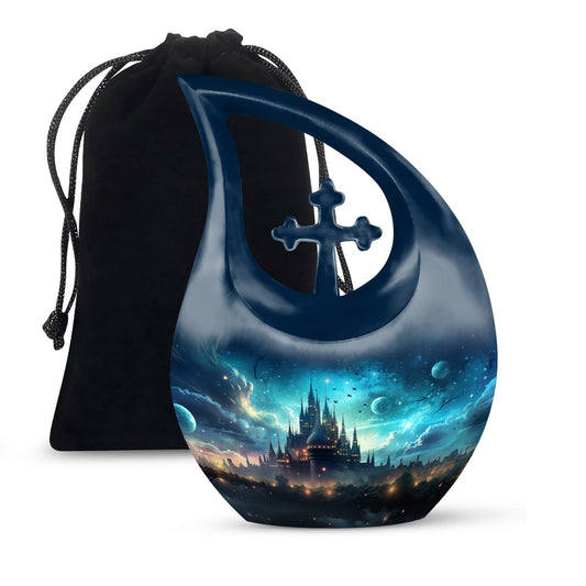 10-inch Wilderness Urn, Cross Drop design for mom's ashes, 