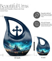 10-inch Wilderness Urn, Cross Drop design for mom's ashes, 