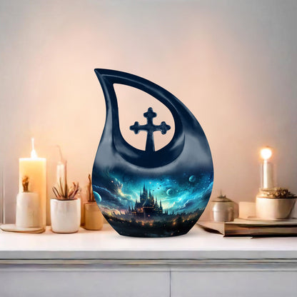 10-inch Wilderness Urn, Cross Drop design for mom's ashes, 