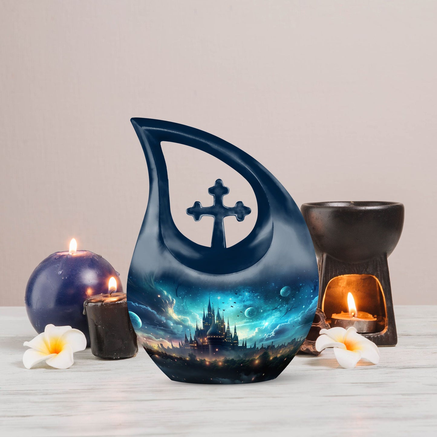 10-inch Wilderness Urn, Cross Drop design for mom's ashes, 