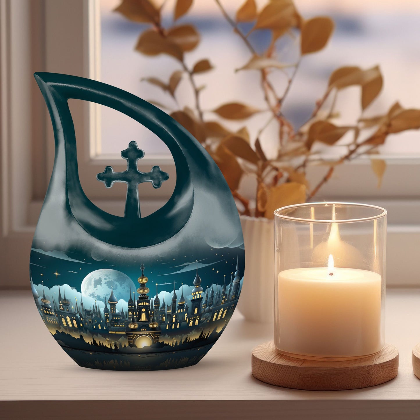 10-inch Wilderness Urn with Cross Drop