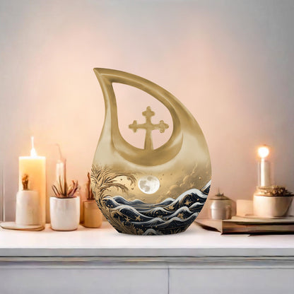 10 inch Wilderness Urn with Cross Drop design 