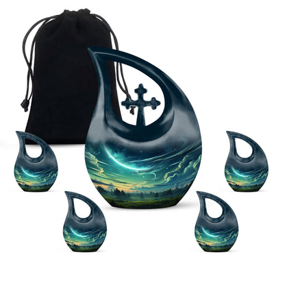 10-inch Wilderness Urn with Cross Drop design,