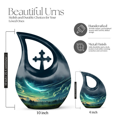 10-inch Wilderness Urn with Cross Drop design,