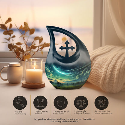 10-inch Wilderness Urn with Cross Drop design,