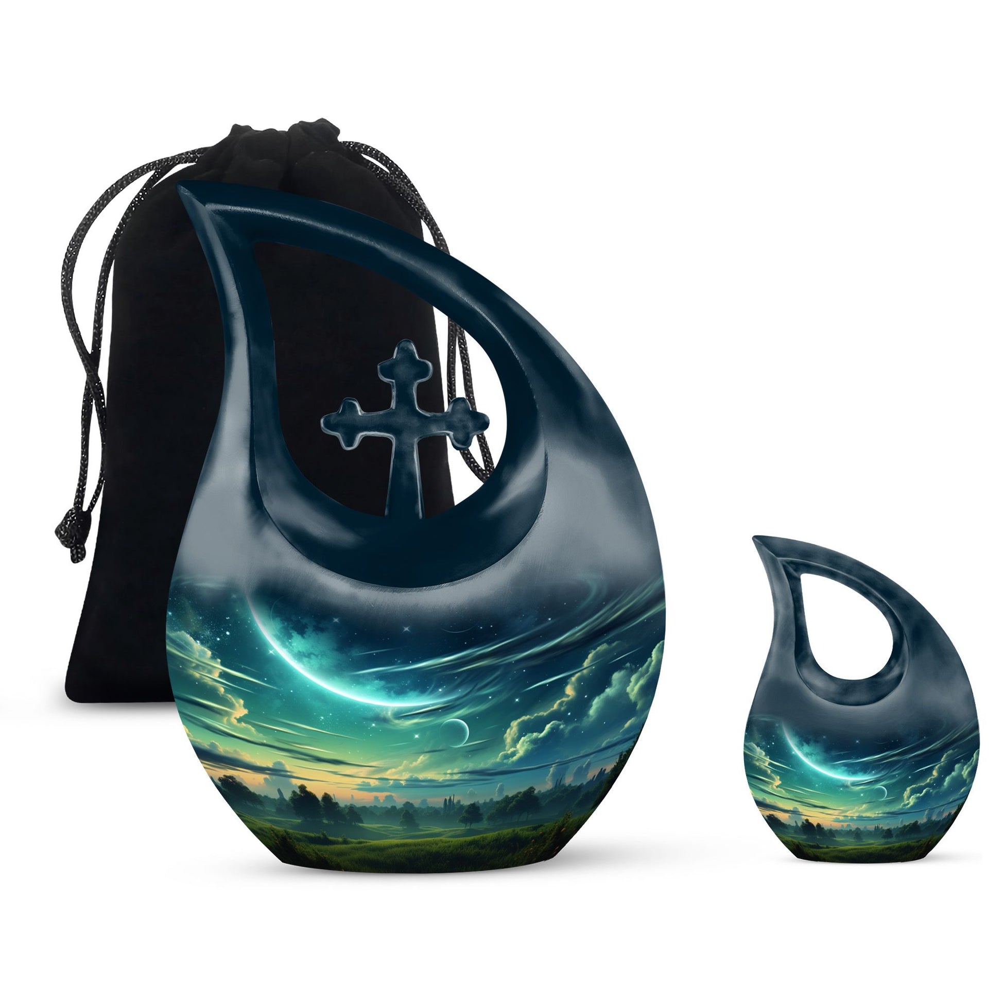 10-inch Wilderness Urn with Cross Drop design,