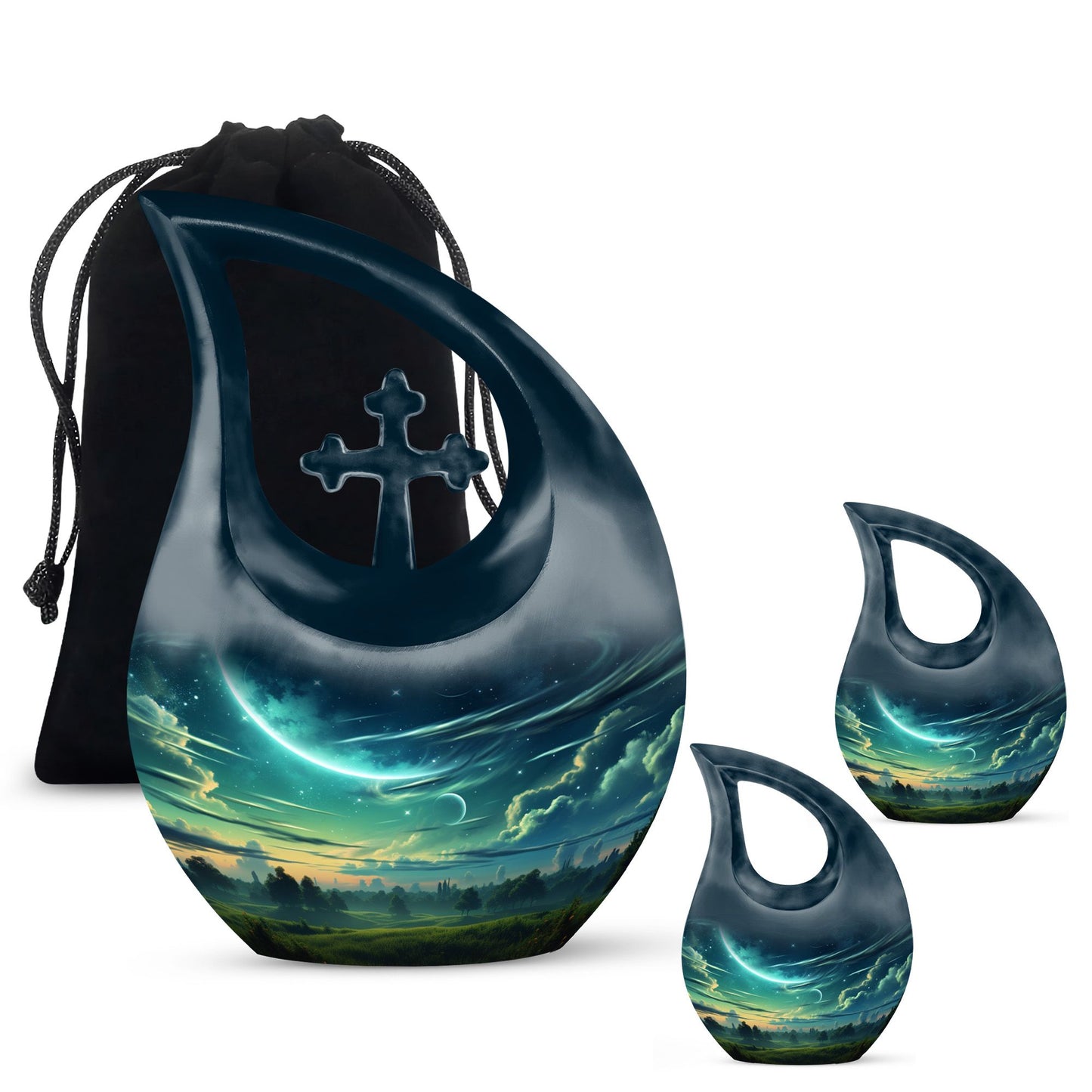 10-inch Wilderness Urn with Cross Drop design,