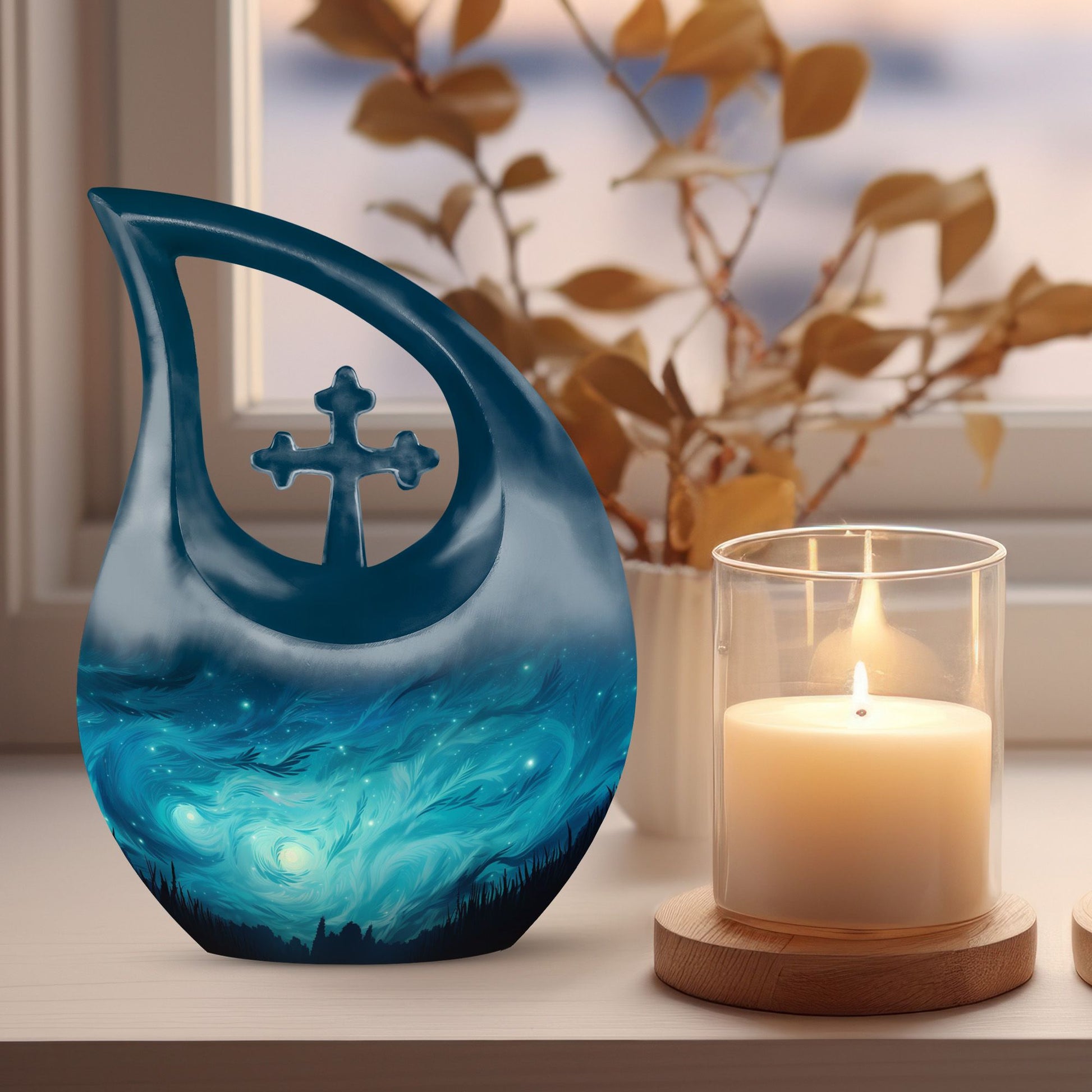 10-inch Wilderness Urn with Cross Drop design, 