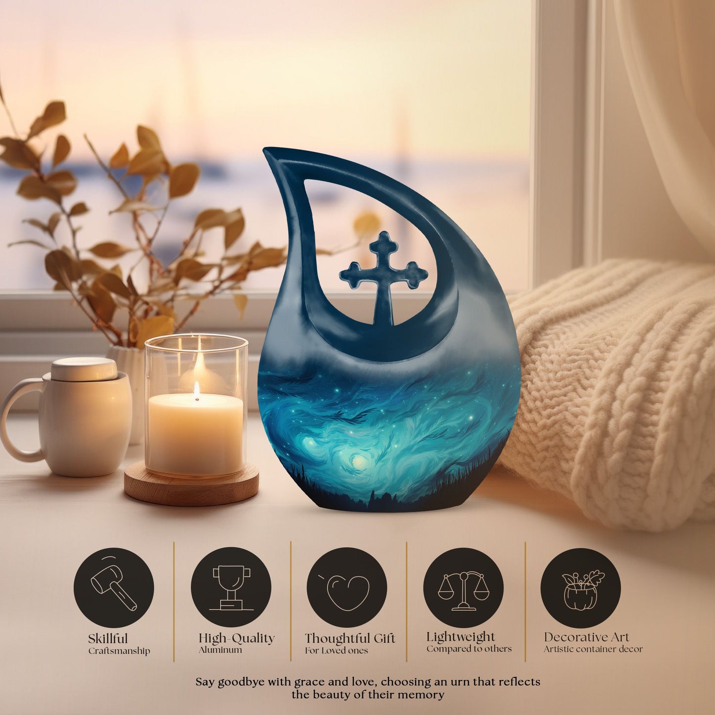 10-inch Wilderness Urn with Cross Drop design, 