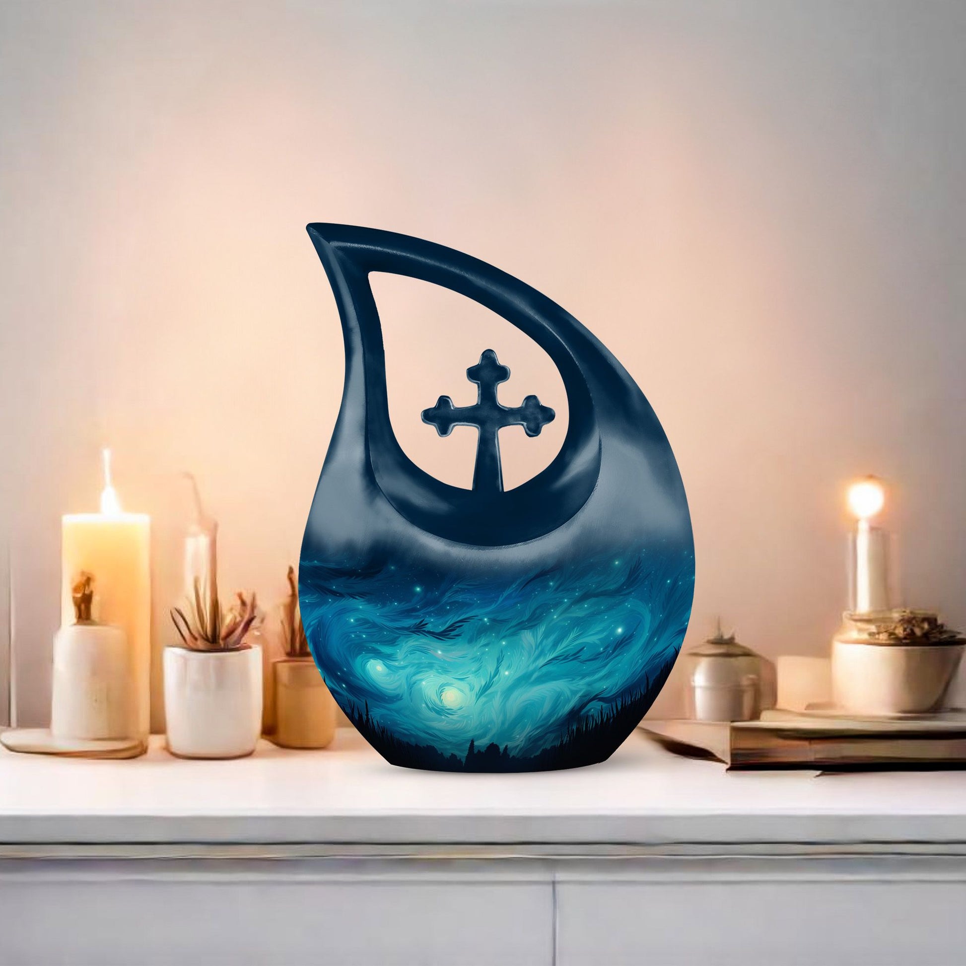 10-inch Wilderness Urn with Cross Drop design, 