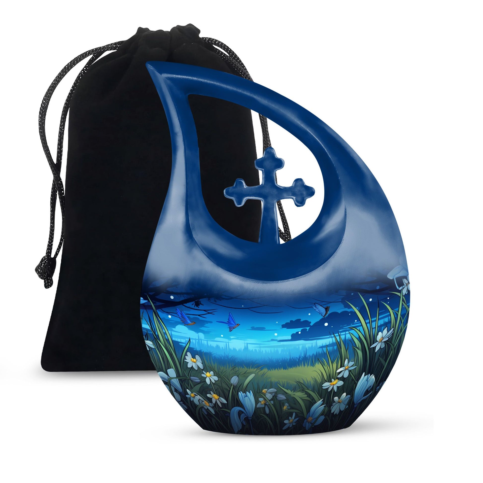 Affordable Cross Drop Wilderness Urn, 10-inch aluminium, 