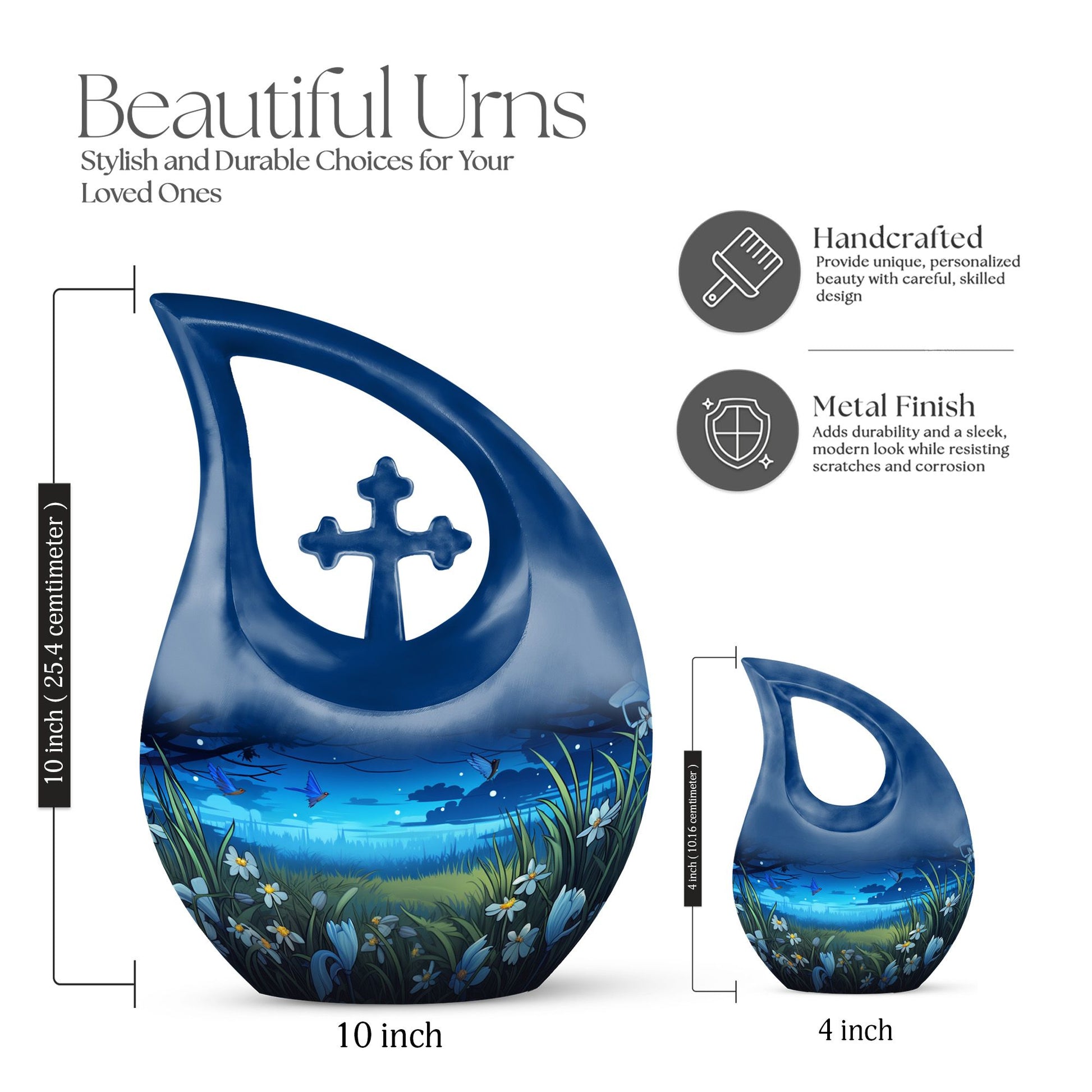 Affordable Cross Drop Wilderness Urn, 10-inch aluminium, 