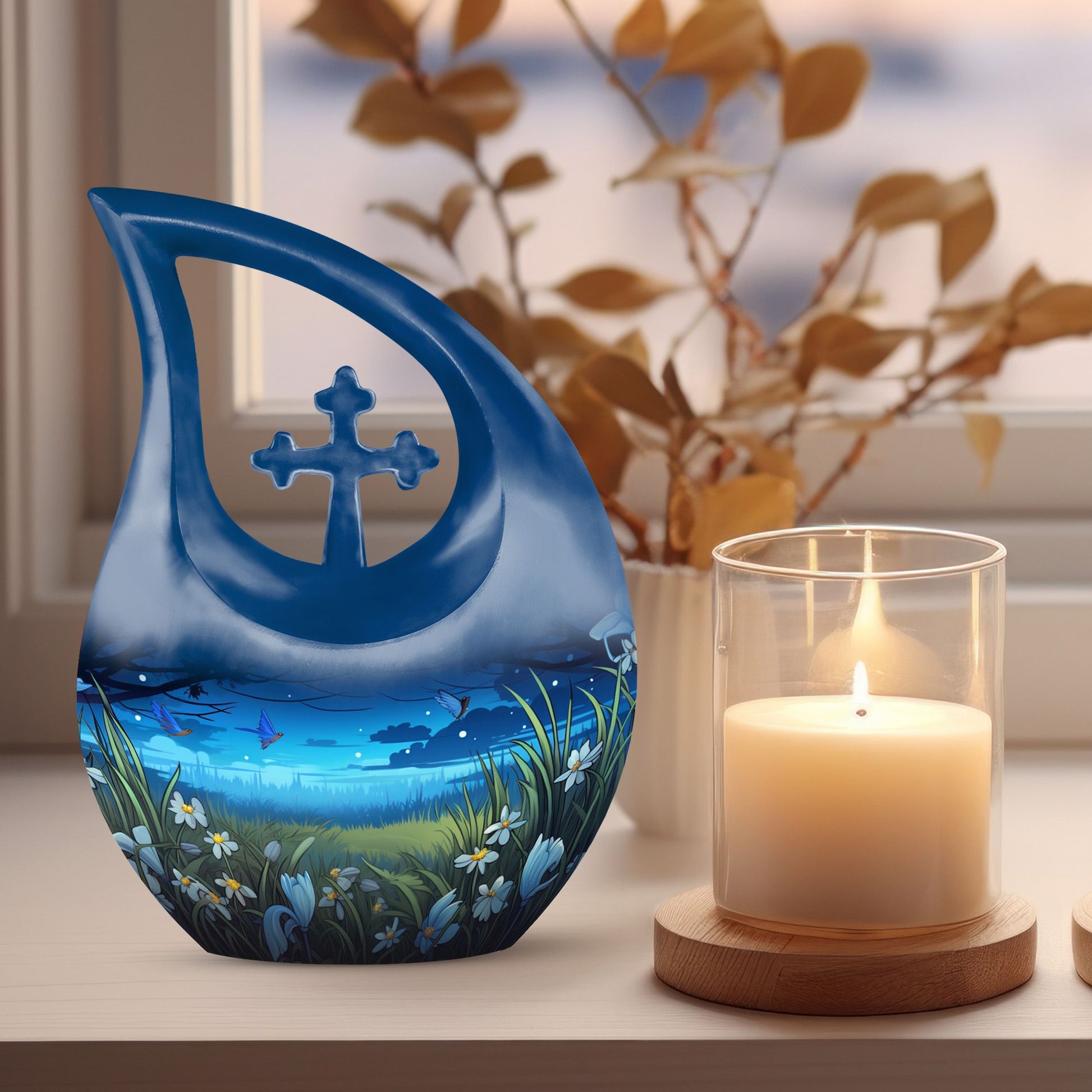 Affordable Cross Drop Wilderness Urn, 10-inch aluminium, 