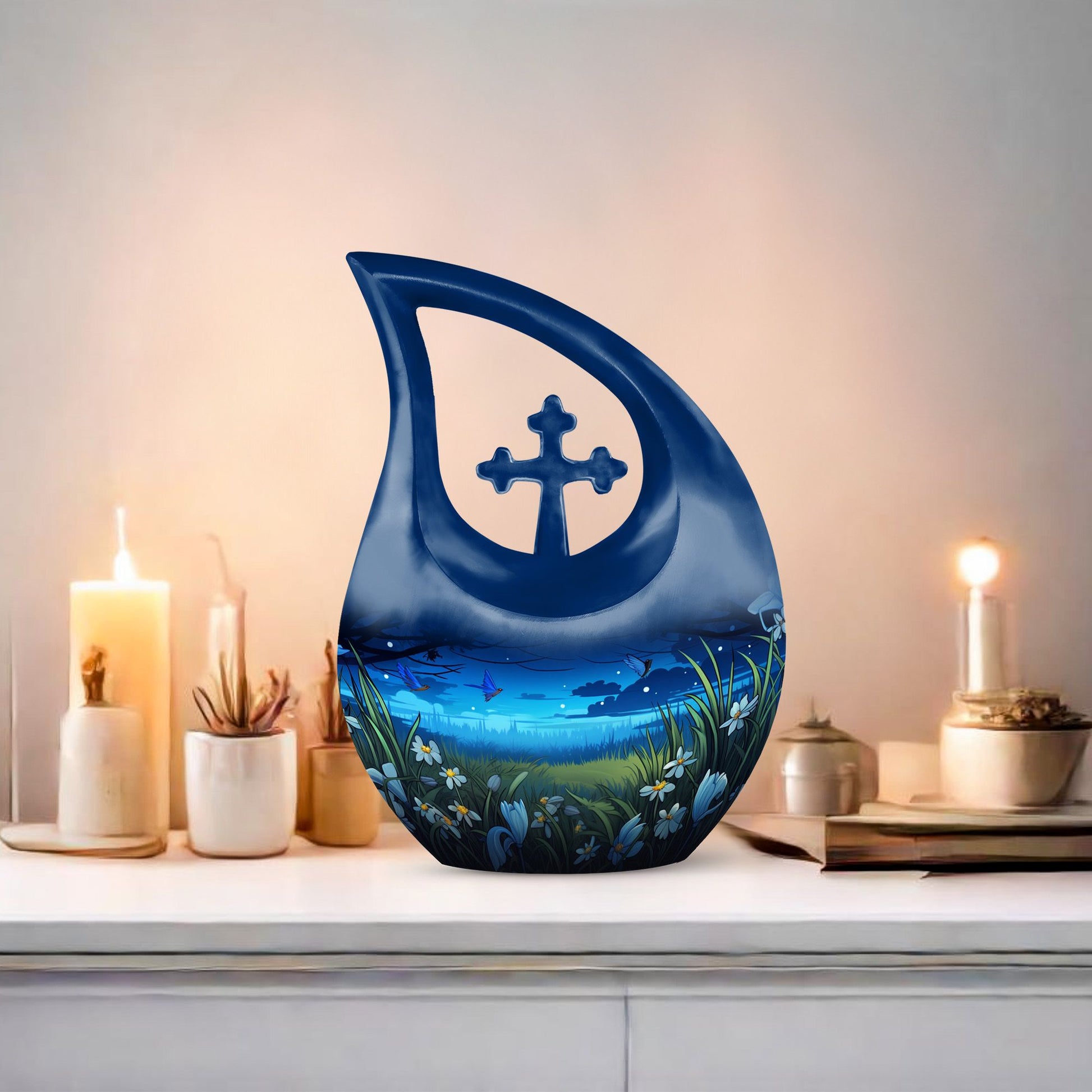Affordable Cross Drop Wilderness Urn, 10-inch aluminium, 