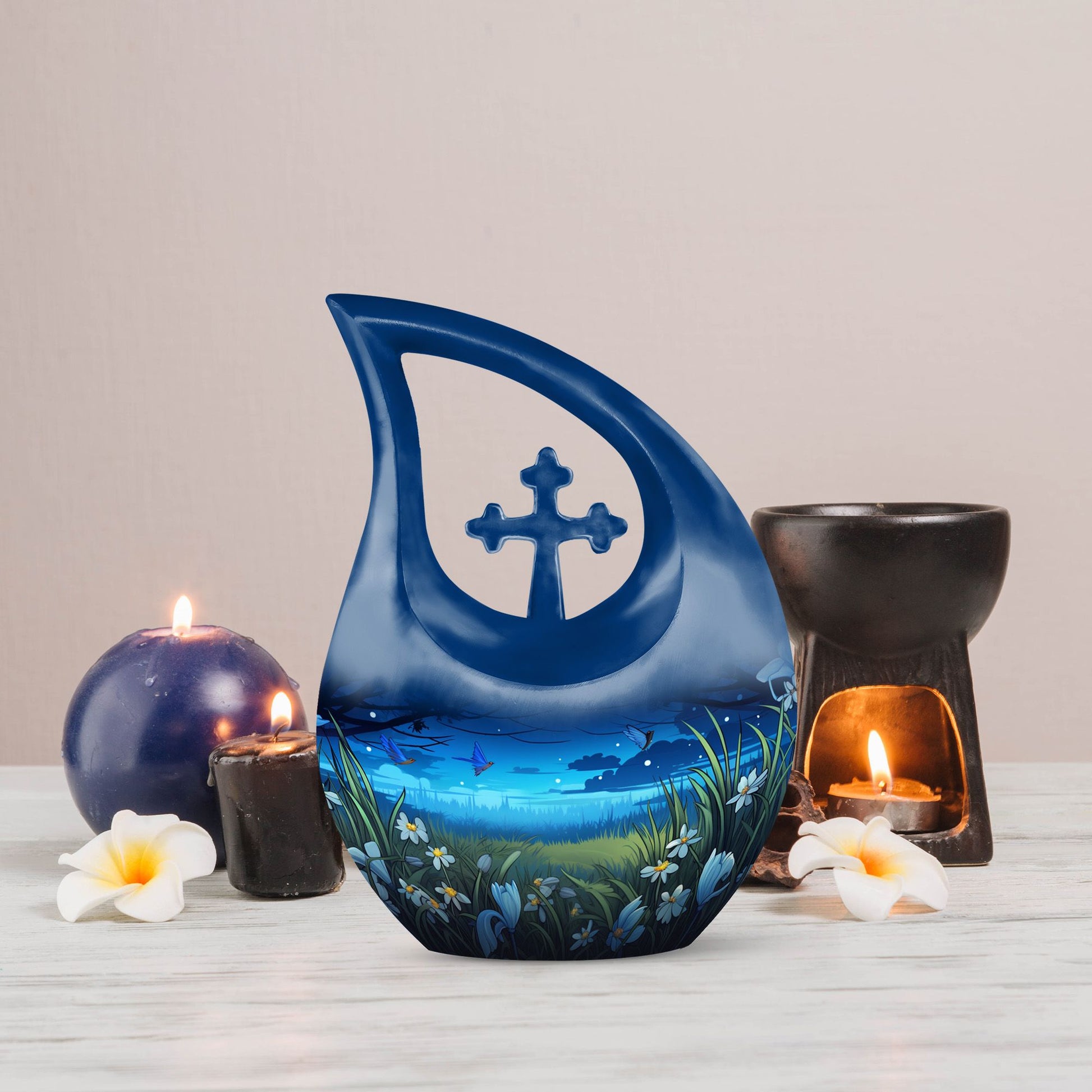 Affordable Cross Drop Wilderness Urn, 10-inch aluminium, 