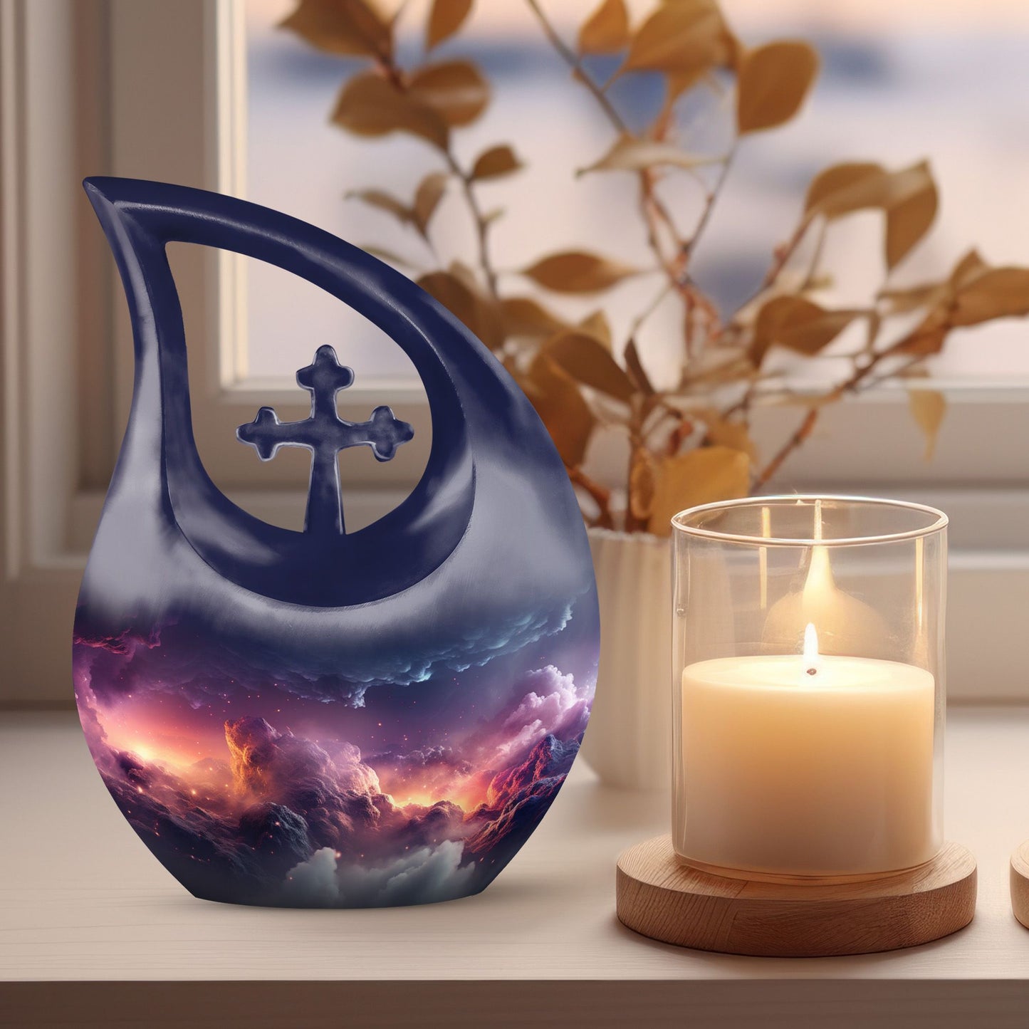 10-inch Aurora Urn, Cross Drop design, keepsake cremation 