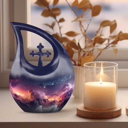 10-inch Aurora Urn, Cross Drop design, keepsake cremation 