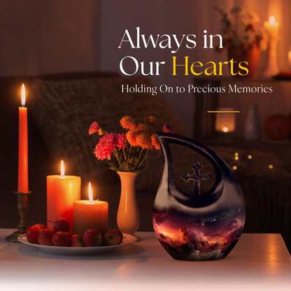 10-inch Aurora Urn, Cross Drop design, keepsake cremation 