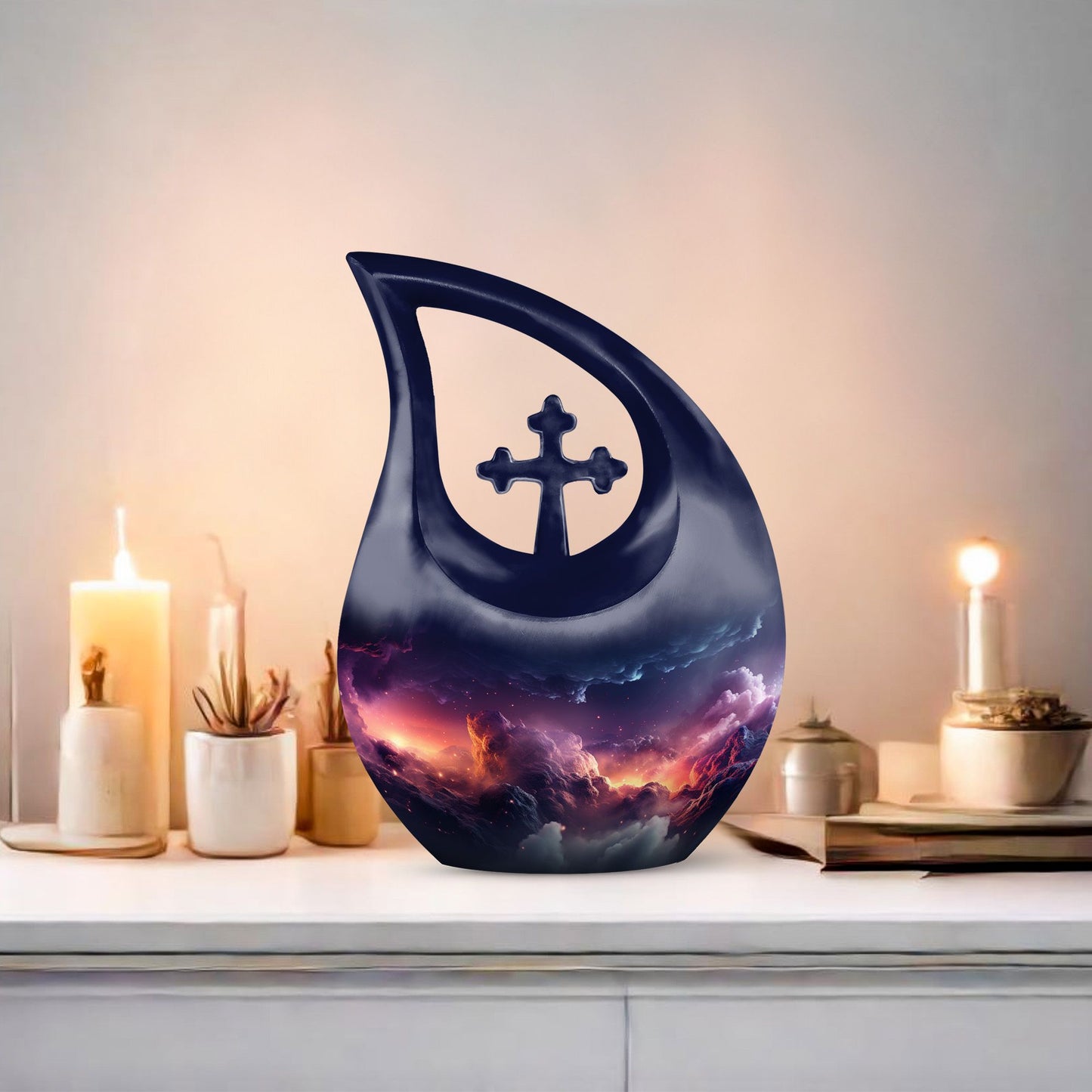 10-inch Aurora Urn, Cross Drop design, keepsake cremation 