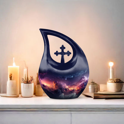 10-inch Aurora Urn, Cross Drop design, keepsake cremation 