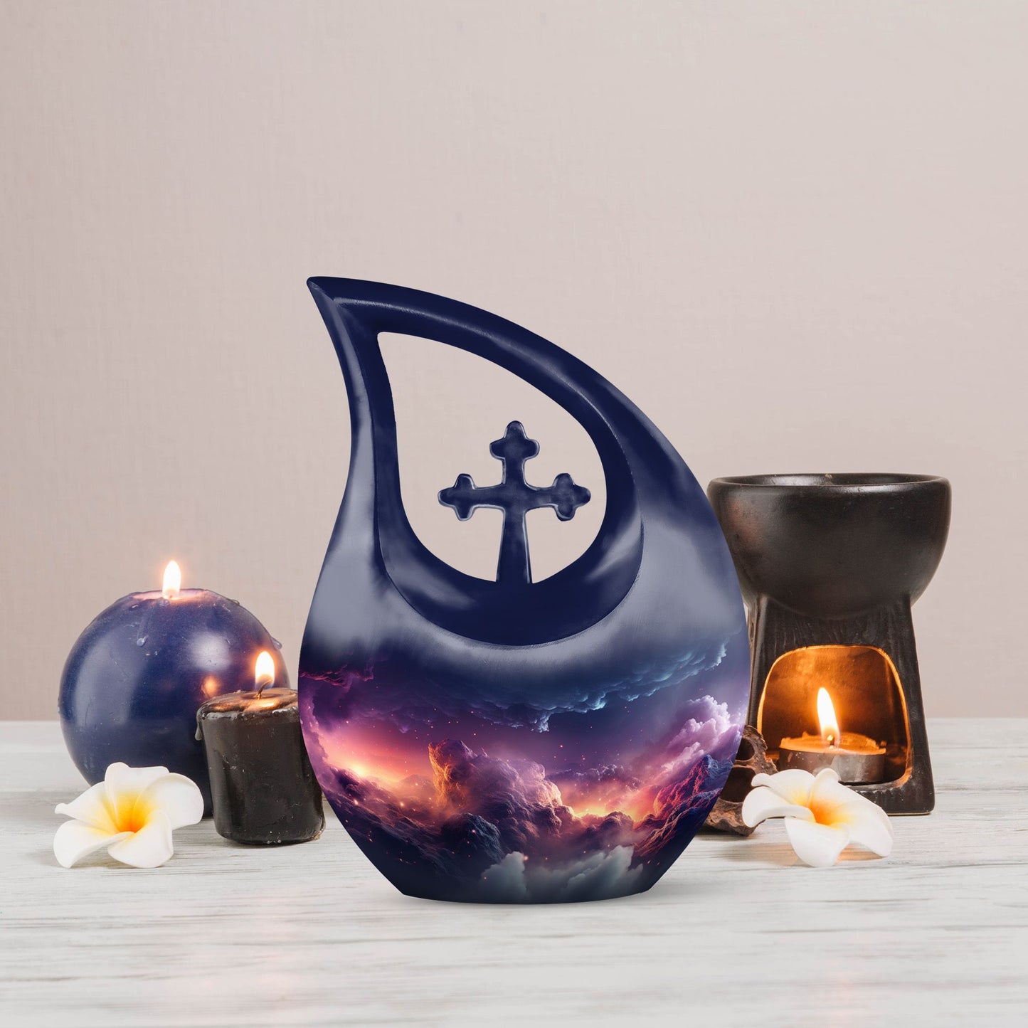 10-inch Aurora Urn, Cross Drop design, keepsake cremation 