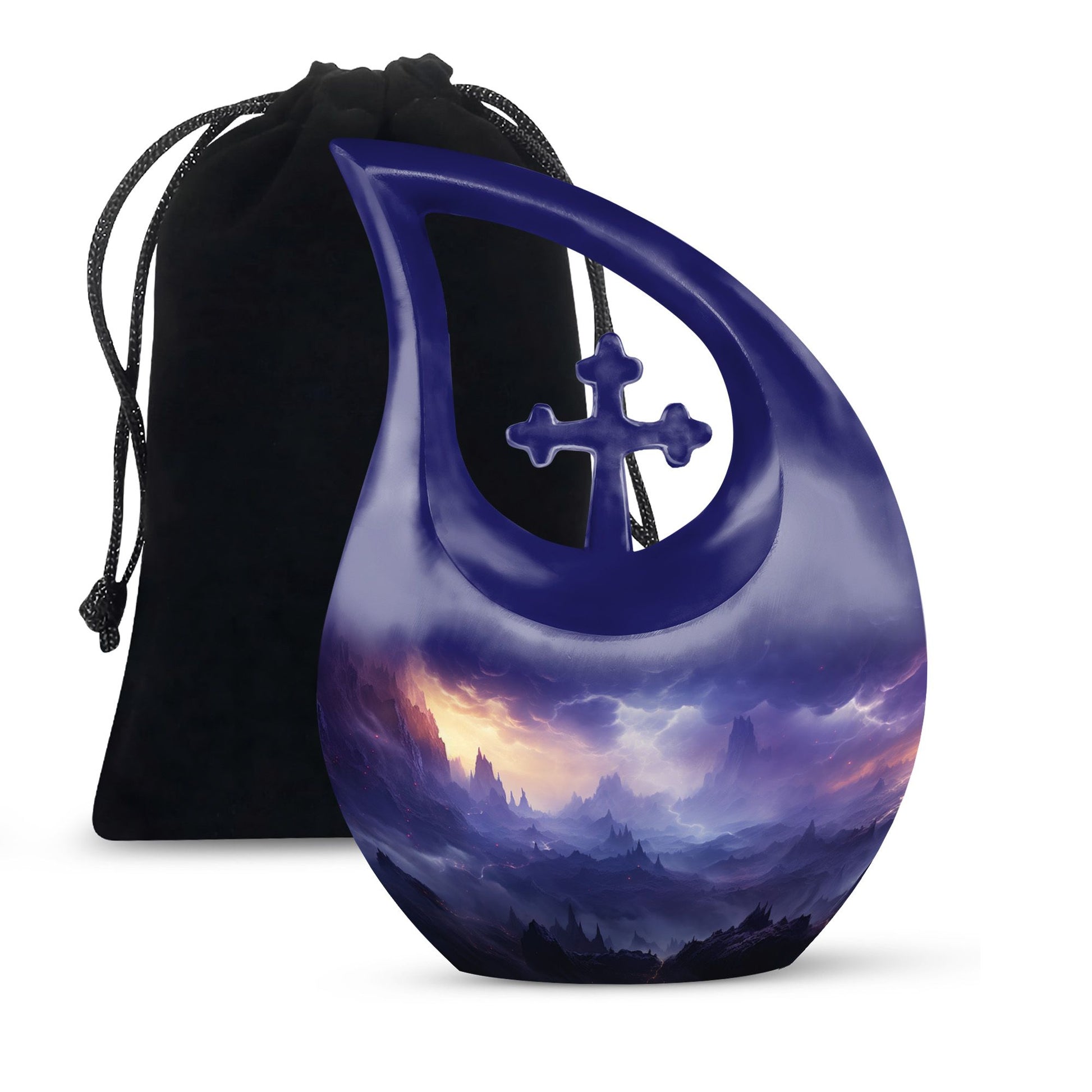 10-inch Aurora Double Urn in Cross Drop design, aluminium urn for human ashes