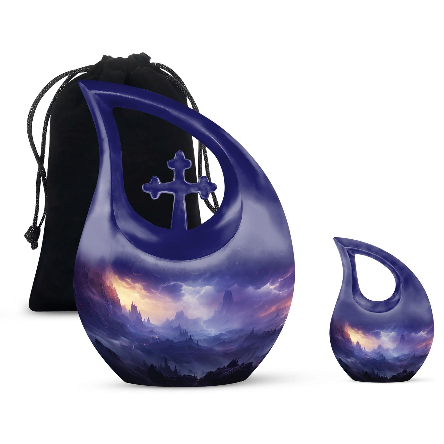 10-inch Aurora Double Urn in Cross Drop design, aluminium urn for human ashes