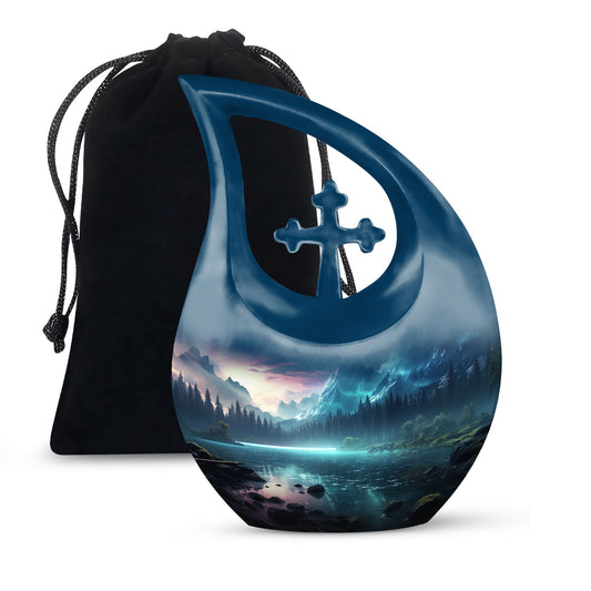 10-inch Aurora Urn with Cross Drop design, 