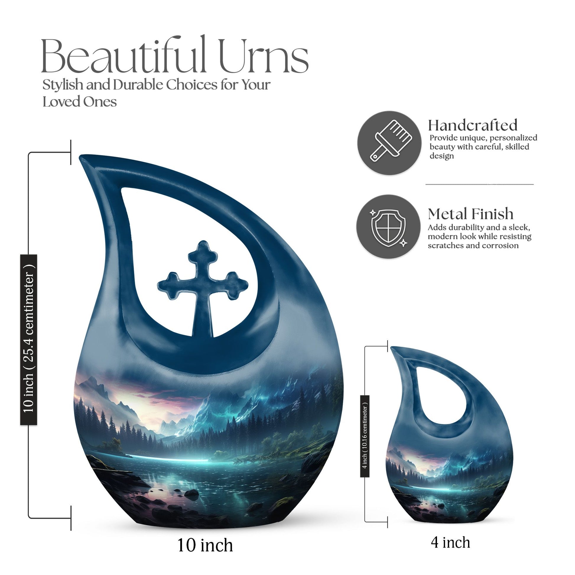 10-inch Aurora Urn with Cross Drop design, 