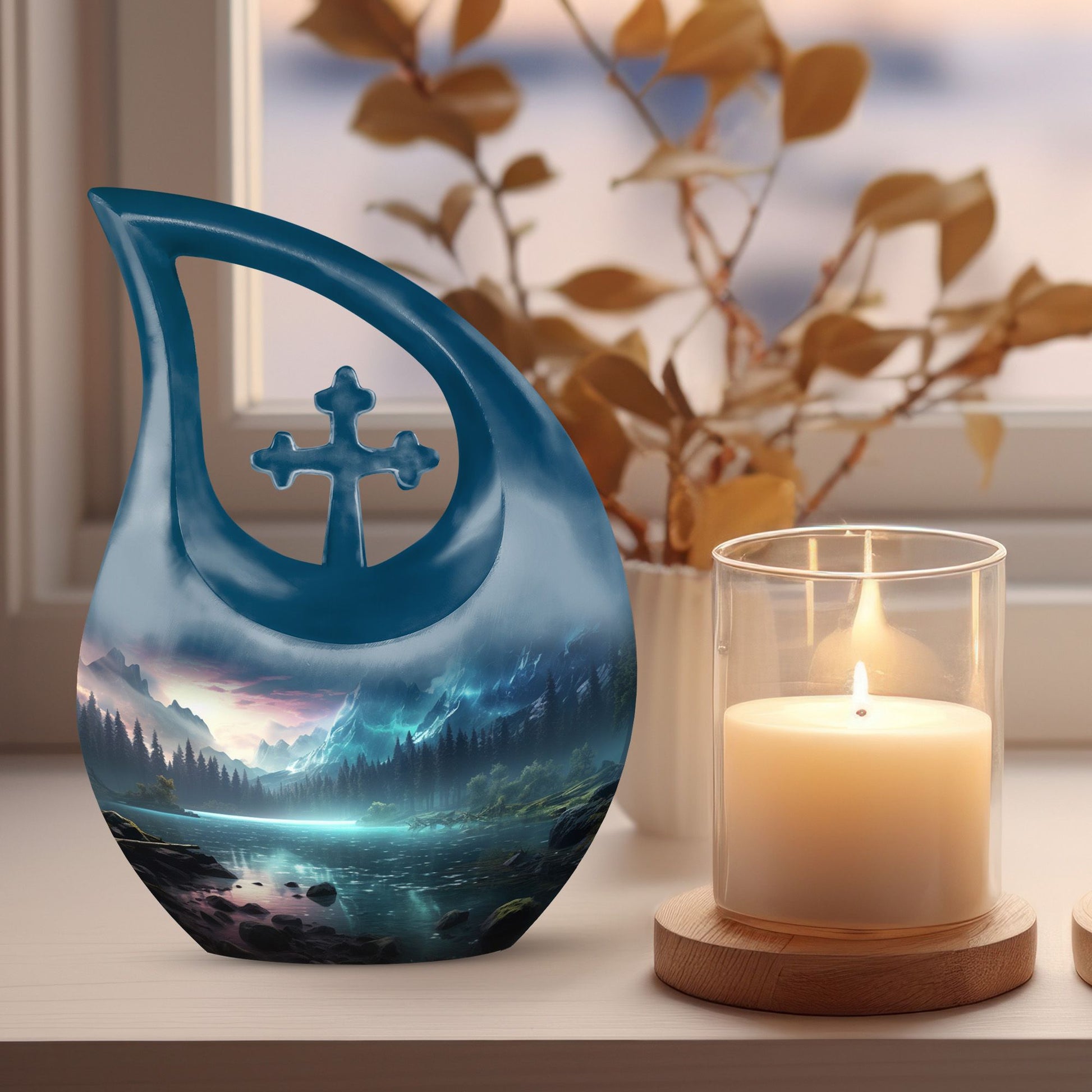 10-inch Aurora Urn with Cross Drop design, 