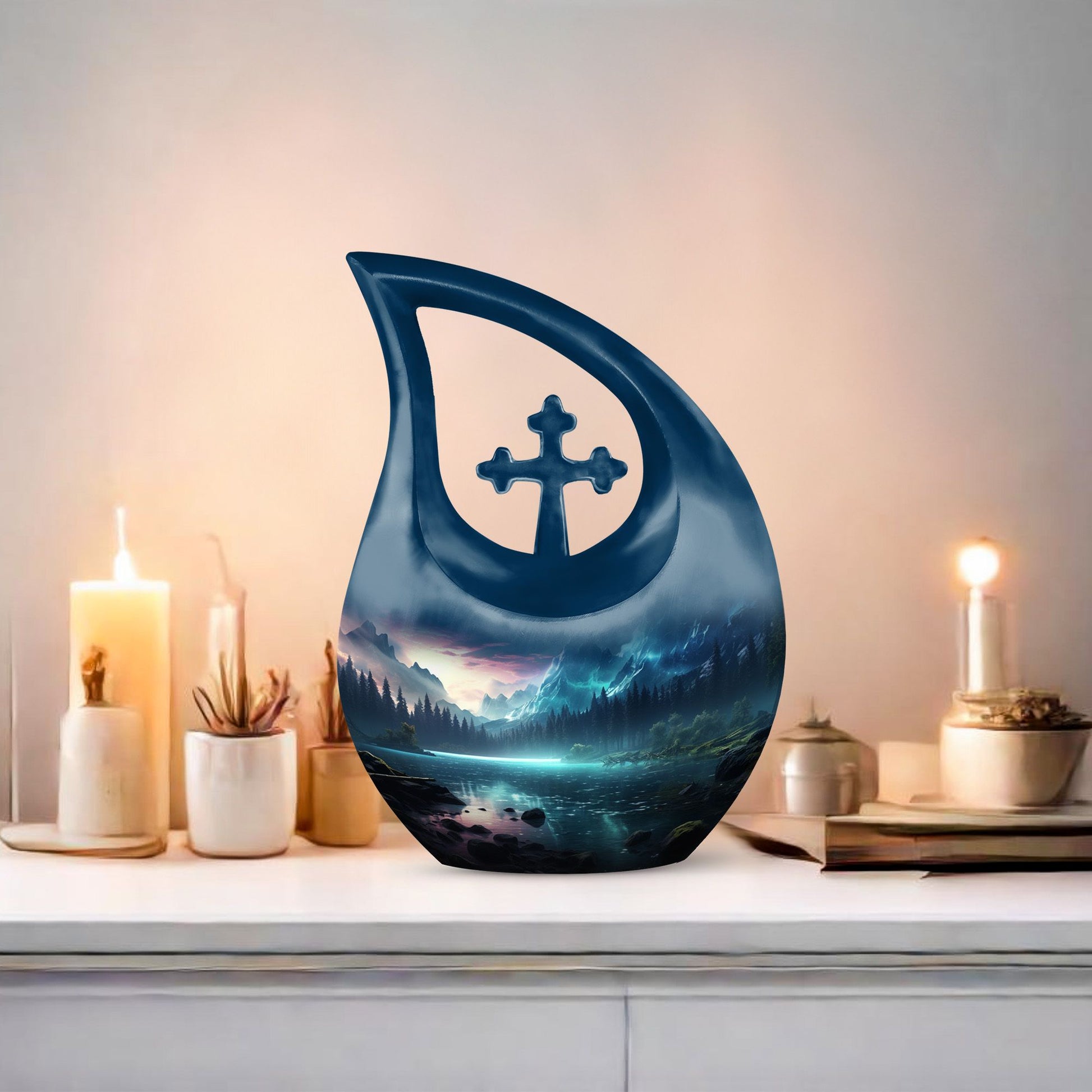 10-inch Aurora Urn with Cross Drop design, 