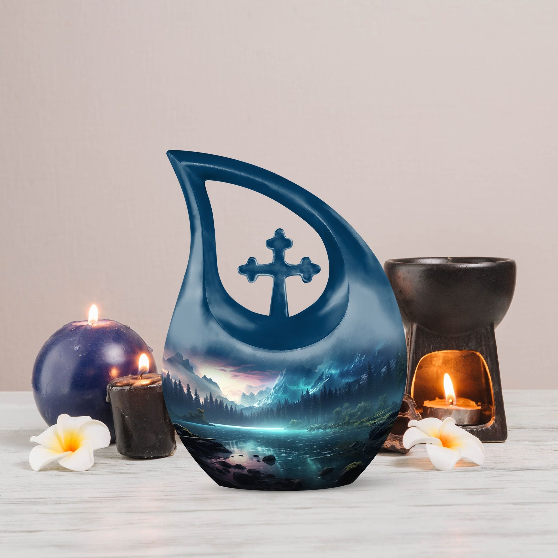 10-inch Aurora Urn with Cross Drop design, 