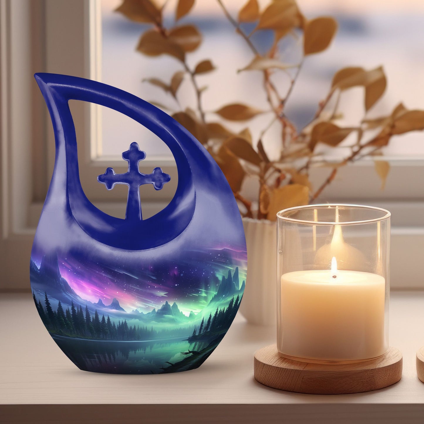10-inch Aurora Cross Drop Urn, large keepsake