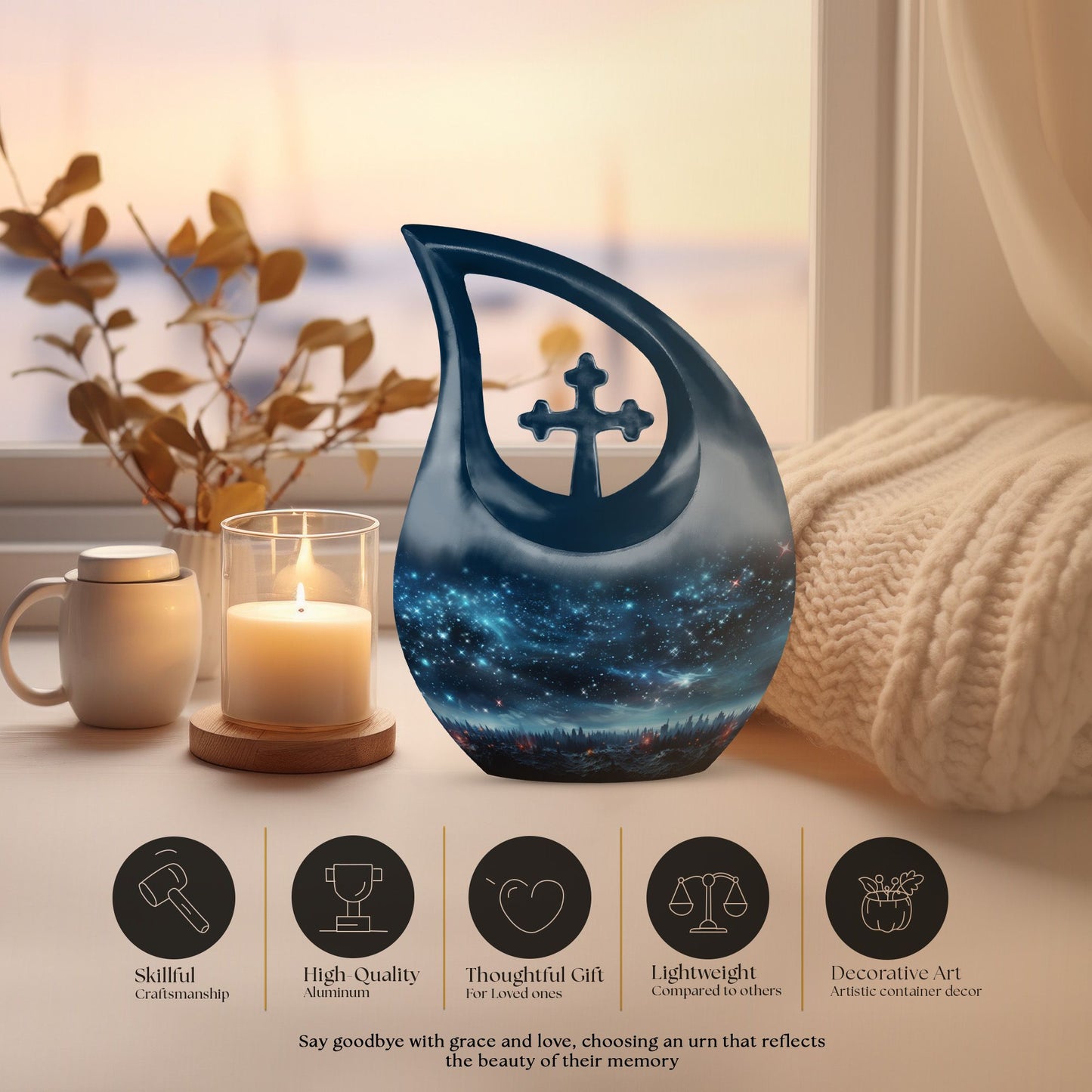 10-inch Aurora Urn, Metal Cremation Urn 