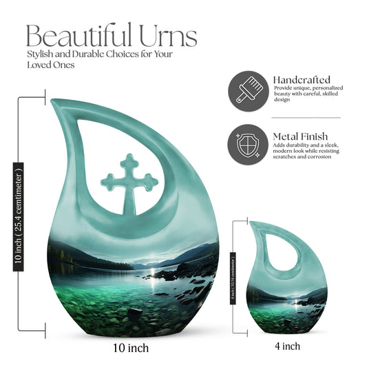 Wilderness Urn with Cross Drop design, ideal Memorial Urn
