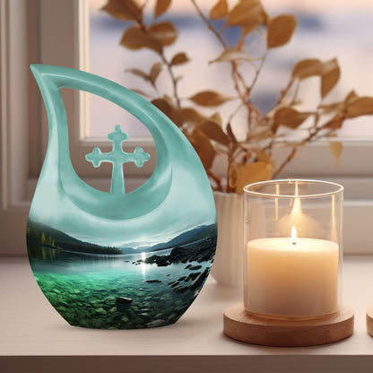 Wilderness Urn with Cross Drop design, ideal Memorial Urn