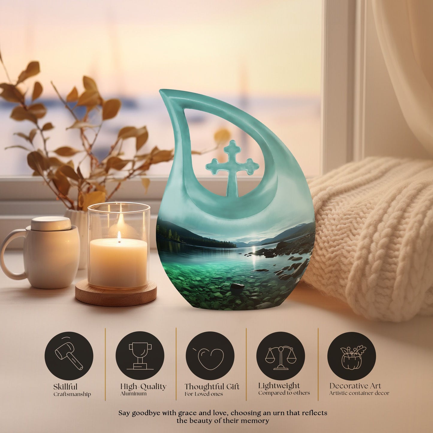 Wilderness Urn with Cross Drop design, ideal Memorial Urn