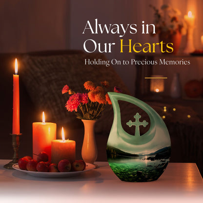 Wilderness Urn with Cross Drop design, ideal Memorial Urn