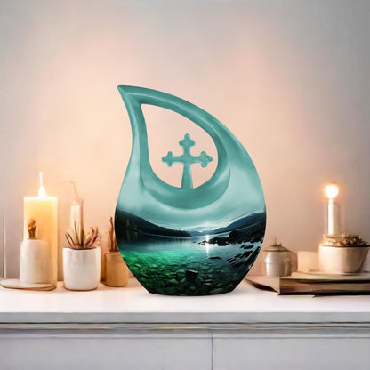 Wilderness Urn with Cross Drop design, ideal Memorial Urn