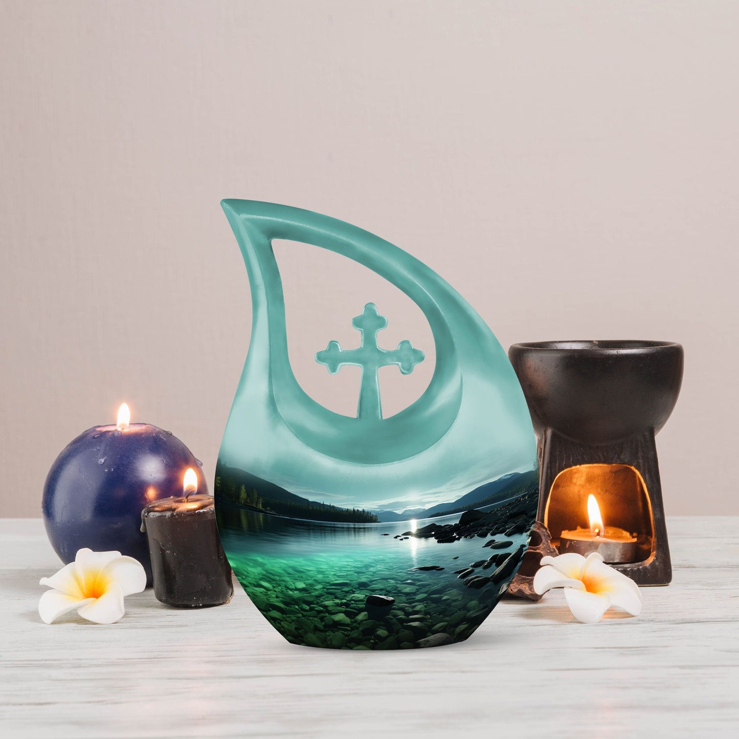 Wilderness Urn with Cross Drop design, ideal Memorial Urn