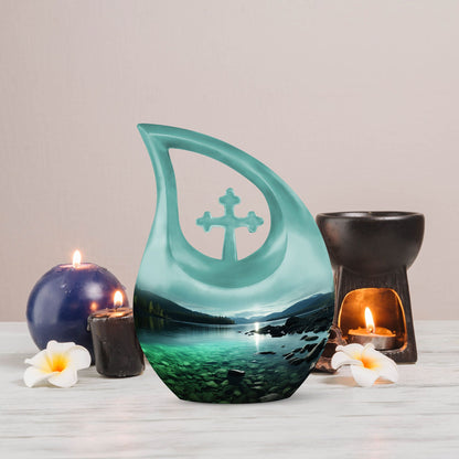 Wilderness Urn with Cross Drop design, ideal Memorial Urn