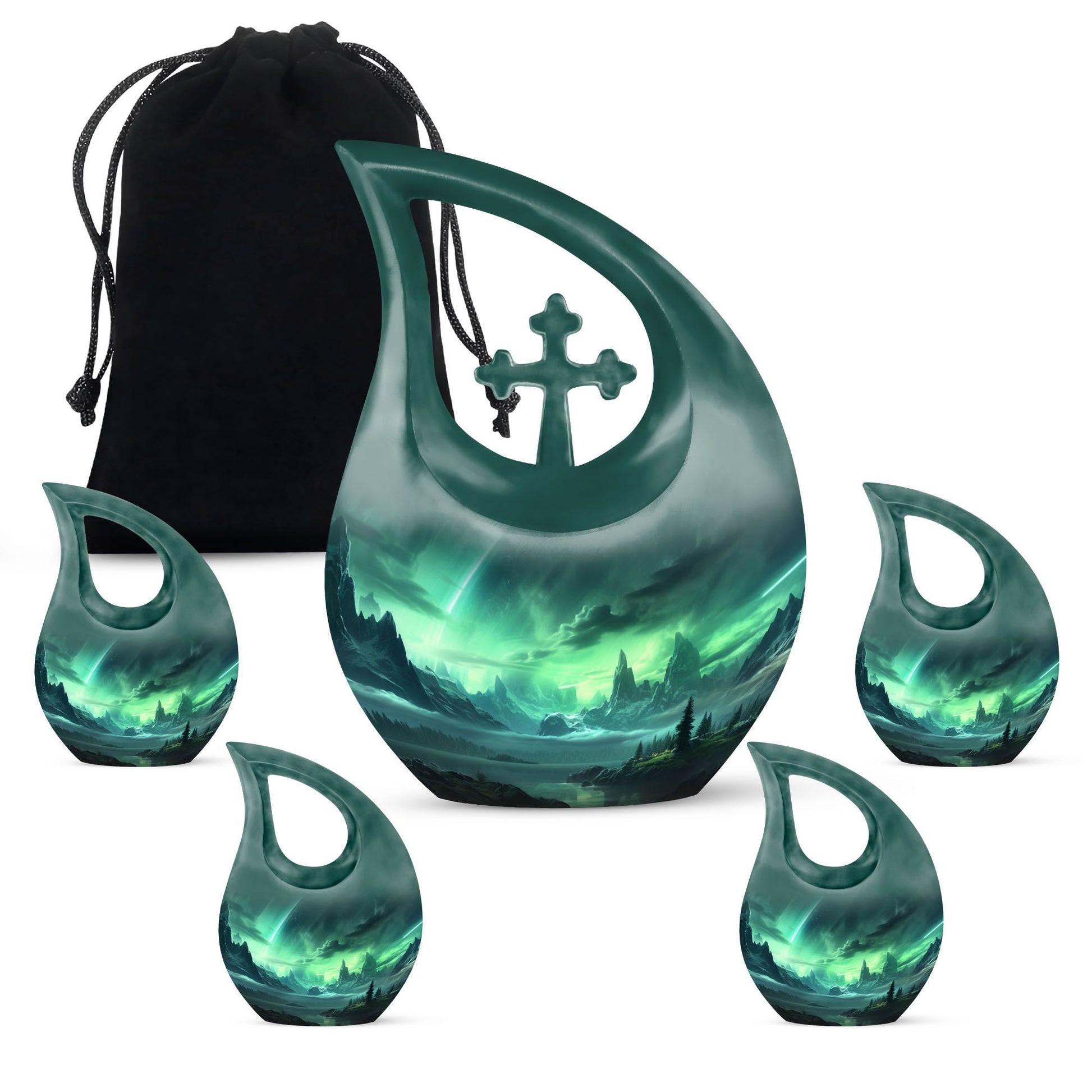 10-inch Aurora Urn with Cross Drop design for cremation,