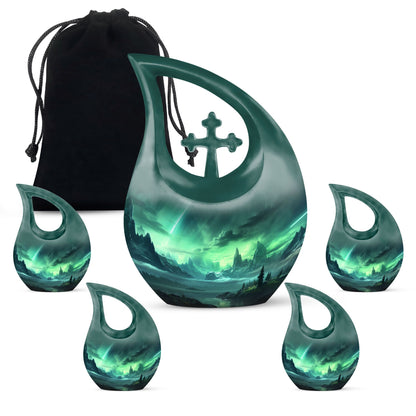 10-inch Aurora Urn with Cross Drop design for cremation,