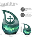10-inch Aurora Urn with Cross Drop design for cremation,