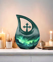 10-inch Aurora Urn with Cross Drop design for cremation,